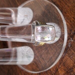 Faceted Crystal Quartz Ring. Sterling Silver & Gold, Size 8, New Sparkle, Unisex